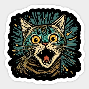 Funny Scared Cat Face, Cat Lover, Scaredy Cat Sticker